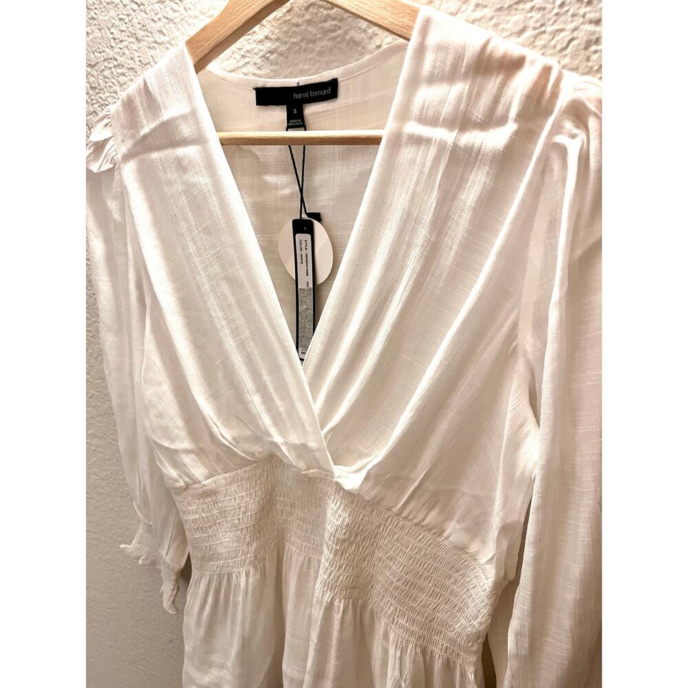 NWT Harve Benard Smocked Peplum Blouse White Faux Wrap Top S Cottagecore Paris - Picture 4 of 9